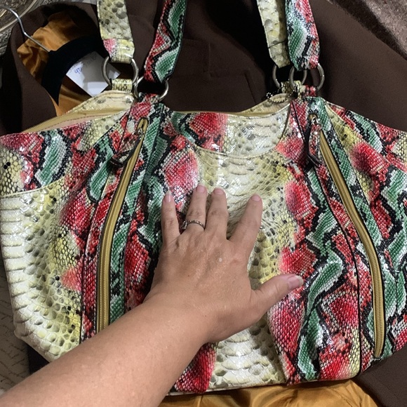 B Brentano Snakeskin Print Pink, Green, Red, yellow, black handbag / purse - Picture 12 of 12